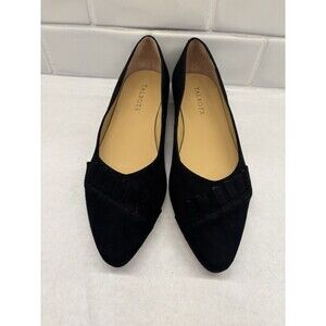 TALBOTS Edison Pleated Flats Shoe Women's Size 9 Black Suede Almond Toe EUC